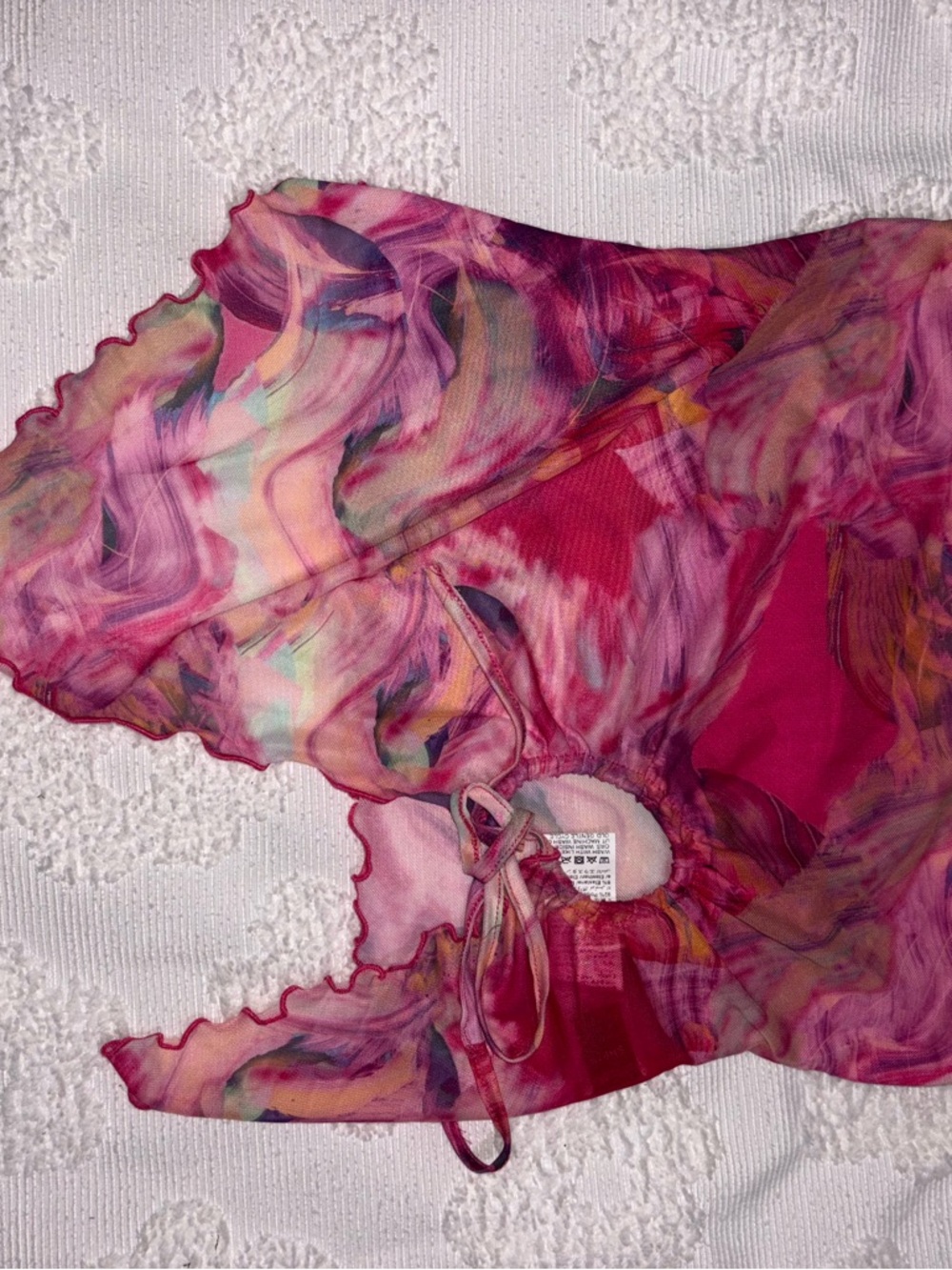 SHEIN Pink Multicolor Swirl Sheer Scarf Top